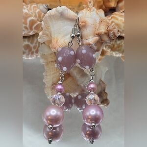 Elegant Handmade Pink Lampwork & Faux Pearl Beaded Earrings